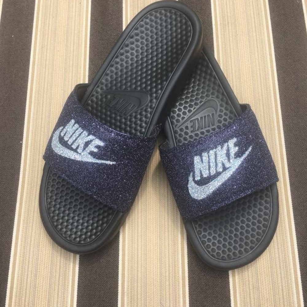 Custom glittered Nike Slides